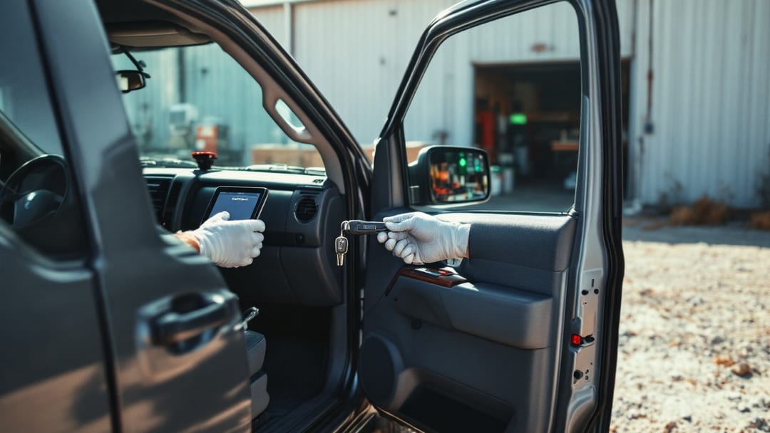 Llave con chip transponder de Nissan Frontier siendo cortada y programada al mediodía en Haltom City, Texas