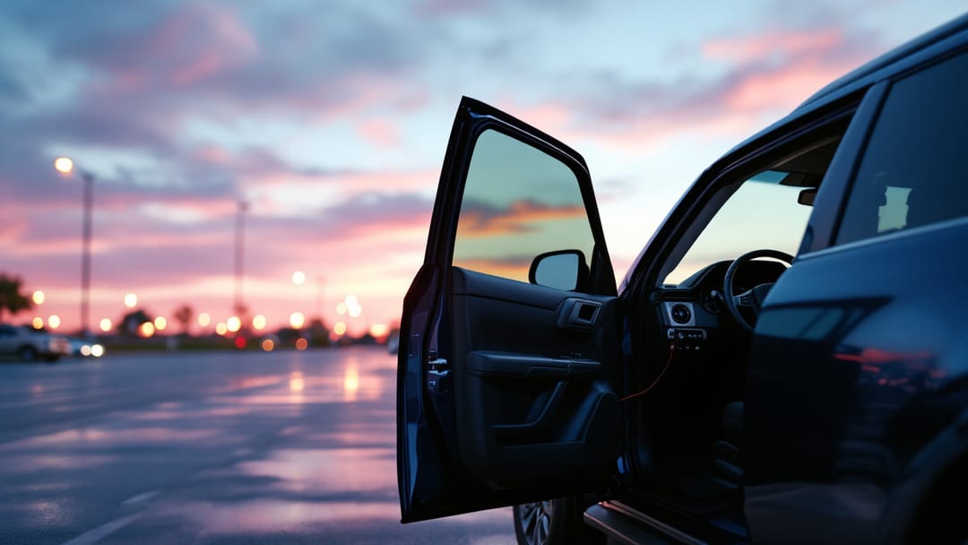 Cerrajero programando una llave nueva de Toyota 4Runner al amanecer en un estacionamiento de Haltom City, Texas